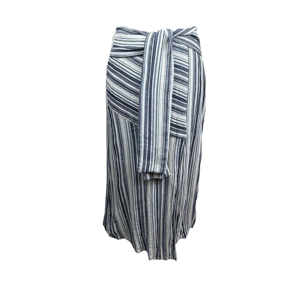 BCBGMAXAZRIA Women's XS Boho Flowy Striped‎ Tie Front Midi Skirt Resort Vacation